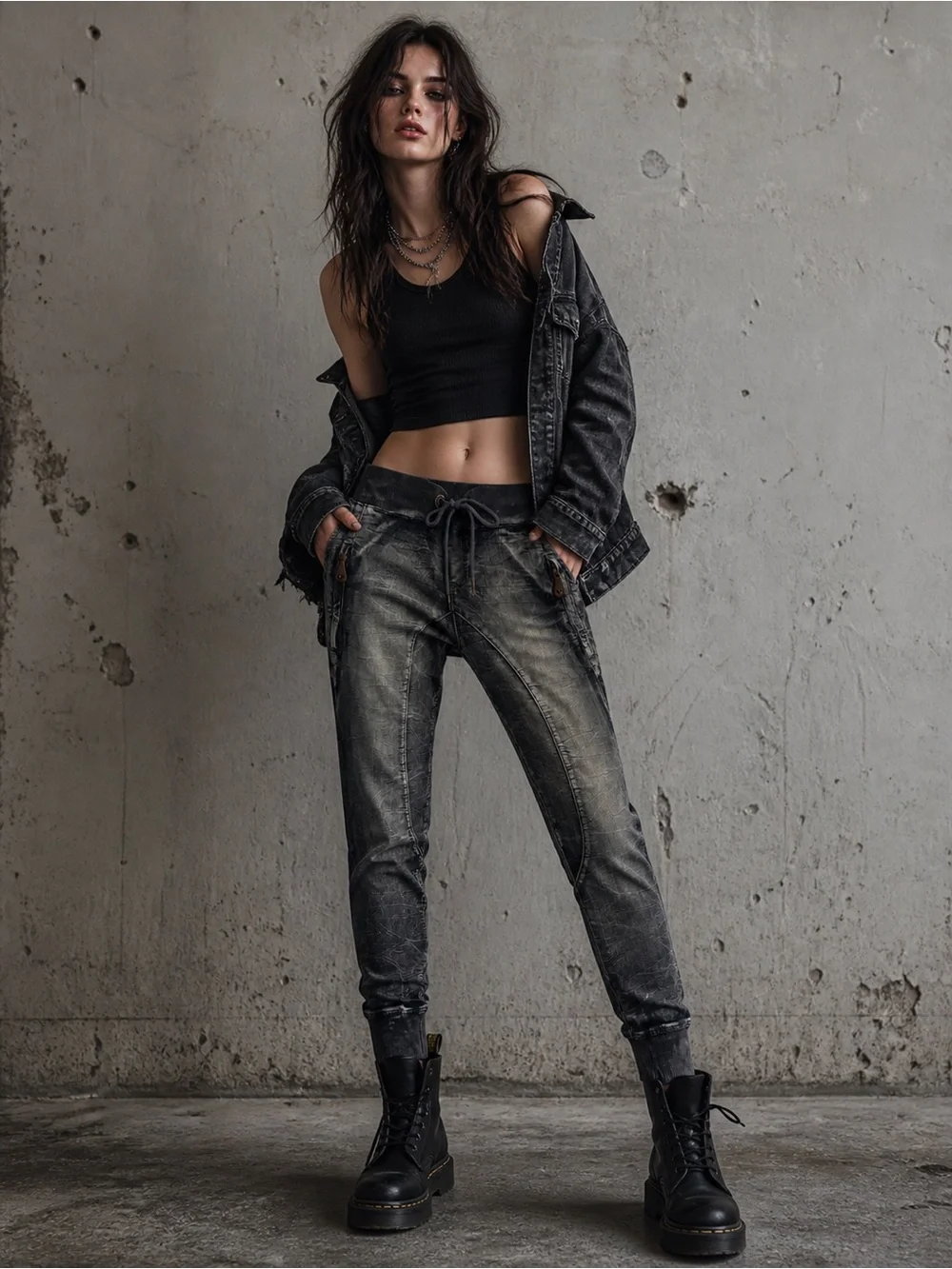 Standards & Practices Candice Elastic Waist Black Denim Knit Skinny Pants Large